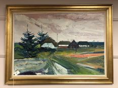 Continental School : Farm landscape, oil on canvas,