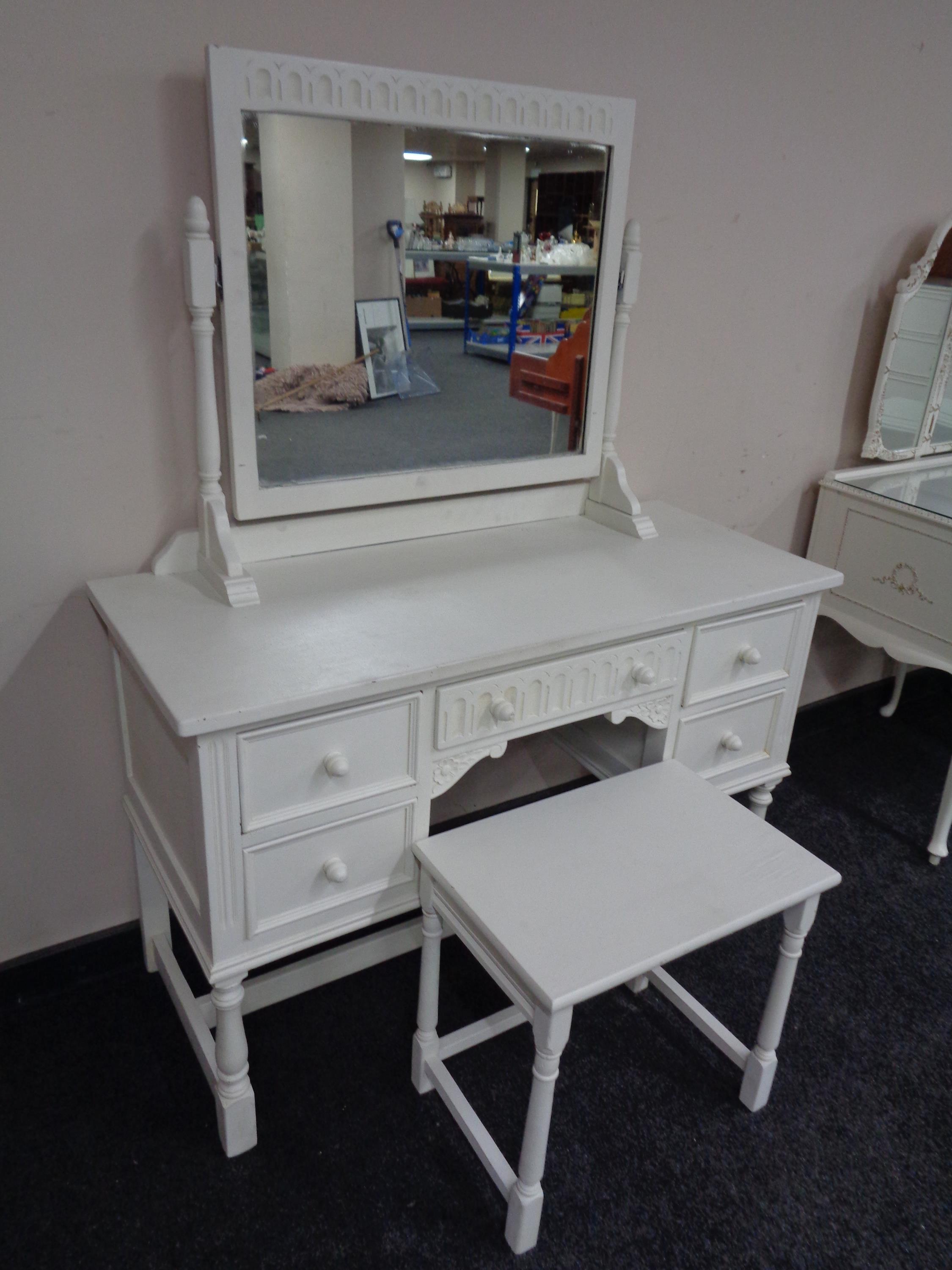 A painted oak dressing table with stool