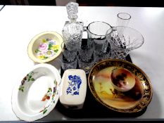 A tray of china and glass, Noritake bowl and finger bowl,