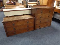 An Edwardian oak four drawer chest together with matching three drawer chest