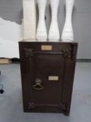 An antique safe fitted two internal drawers with key,