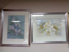 Four Joyce Gray watercolours of flowers, framed.