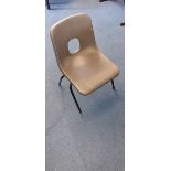 Ninety seven polypropylene school chairs (93 grey and 4 blue), seat height 380 mm.