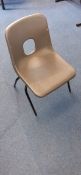 Ninety seven polypropylene school chairs (93 grey and 4 blue), seat height 380 mm.