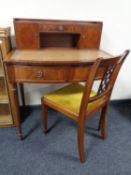 A reproduction Victorian style lady's writing desk with brown tooled leather inset panel and chair