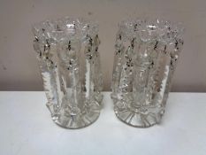 Two cut glass lustres with drops