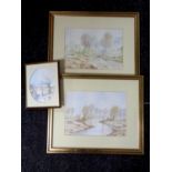 Three watercolours - Rivers through a rural landscape, signed Simpson.