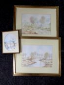 Three watercolours - Rivers through a rural landscape, signed Simpson.