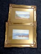 A pair of 20th century watercolours depicting lakes with hills beyond, initialled JAC,