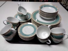 A tray containing forty one pieces of Wedgwood Aztec tea and dinner ware