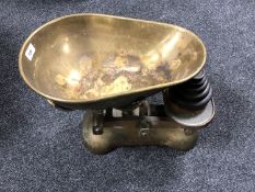 A set of antique grocers scales with brass pan and weights