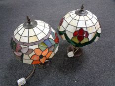 Two Tiffany style table lamps with leaded glass shades