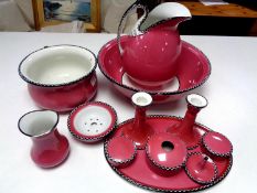 An antique five piece wash set together with matching six piece trinket set