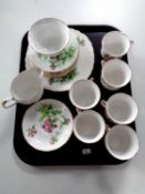 A tray containing 21 piece Dorchester bone china tea service decorated with thistles