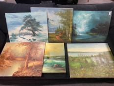 Six unframed oils on canvas : seascapes,