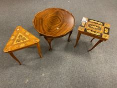 Two Italian style occasional tables and a circular coffee table on pad feet