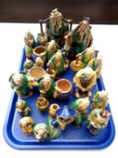 A tray containing a large quantity of Chinese polychrome earthenware figures