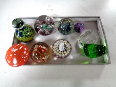 A quantity of glass paperweights including Edinburgh, Millefiore paperweights,