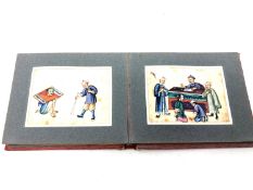 A photograph album containing a quantity of 19th century Chinese gouche paintings on pith,