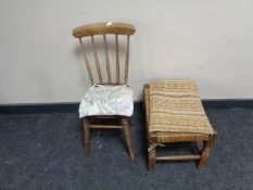 A child's spindle back chair together with a rattan stool