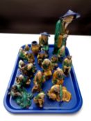 A tray containing a large quantity of Chinese polychrome earthenware figures