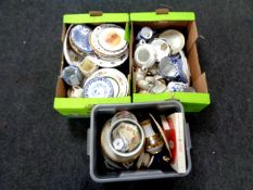 Three boxes containing a large quantity of porcelain dinner wares, Japanese export tea china,