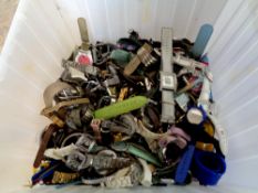 A plastic tub containing a large quantity of assorted lady's and gent's wristwatches (as found)