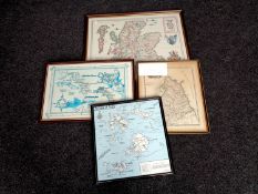 A group of four maps including framed map of Northumberland After Robert Morden,