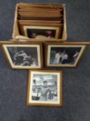 A box of gilt framed monochrome pictures of Mohammed Ali