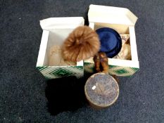 A boxed fur muff together with two Bainbridge's hat boxes containing lady's mink fur cap,