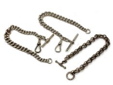 Two silver Albert chains with T -bars together with a Belcher link chain stamped 925.