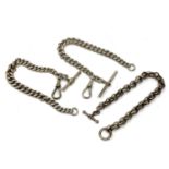 Two silver Albert chains with T -bars together with a Belcher link chain stamped 925.