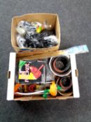 A box containing miscellaneous including plant pots, paint roller system,