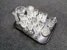 A tray containing a quantity of 20th century cut glassware, Edinburgh crystal vase,