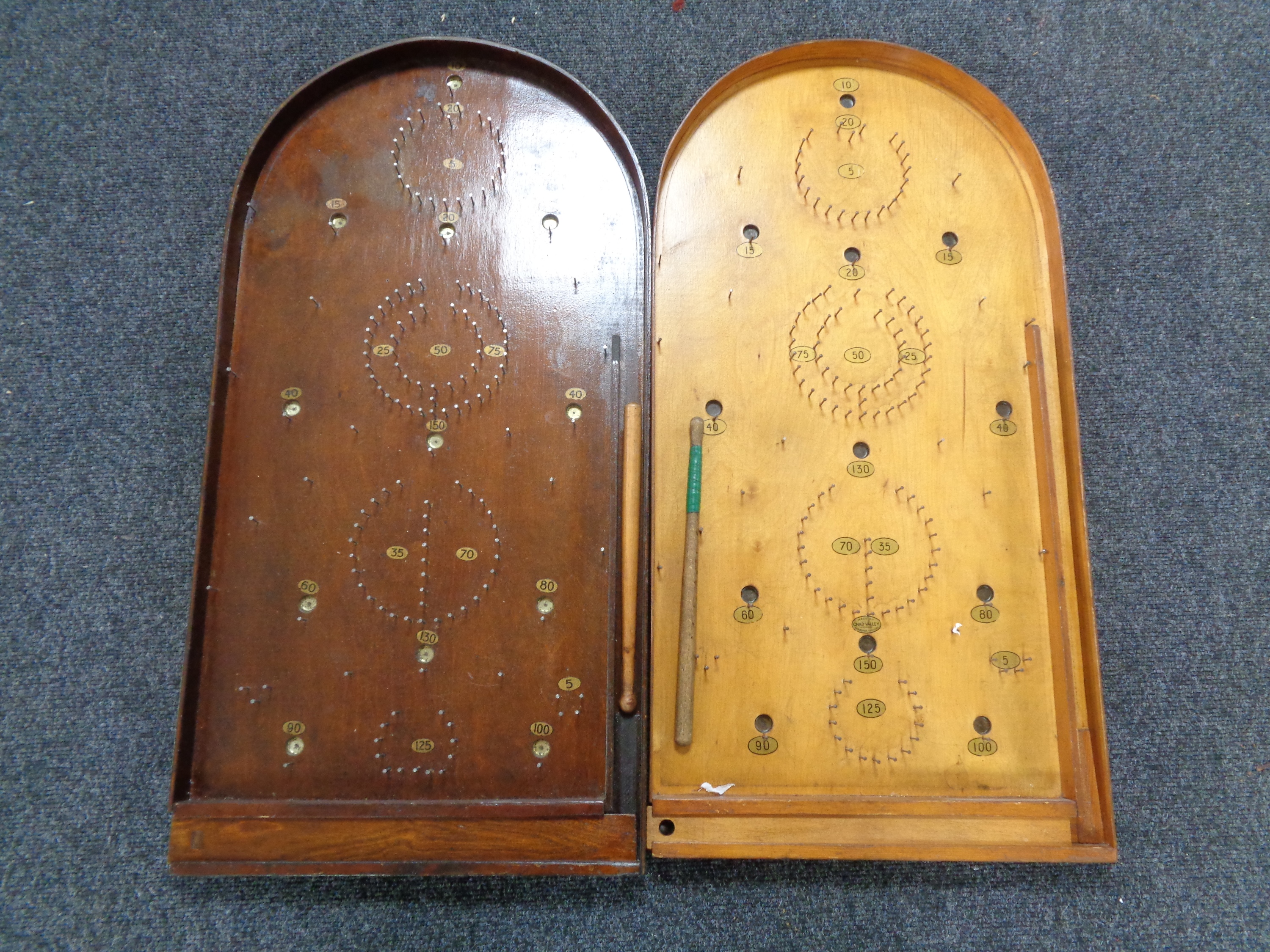 Two vintage bagatelle boards