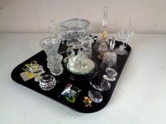 A tray containing Swarovski style glass ornaments,