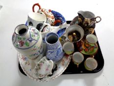 A tray containing Japanese export tea china, Copeland Spodes Italian fruit bowl,