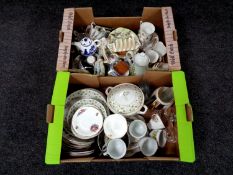 Two boxes containing 20th century porcelain and glass including Royal Stewart part tea set,