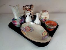 A tray containing Maling lustre twin handled bowl, a further Maling lustre shallow bowl,