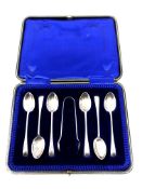 A cased set of six silver teaspoons with tongs, Sheffield 1907 CONDITION REPORT: 101.