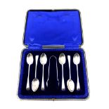 A cased set of six silver teaspoons with tongs, Sheffield 1907 CONDITION REPORT: 101.