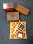 A box containing wooden chess board,