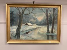 Continental school : A snowy landscape, oil on canvas,