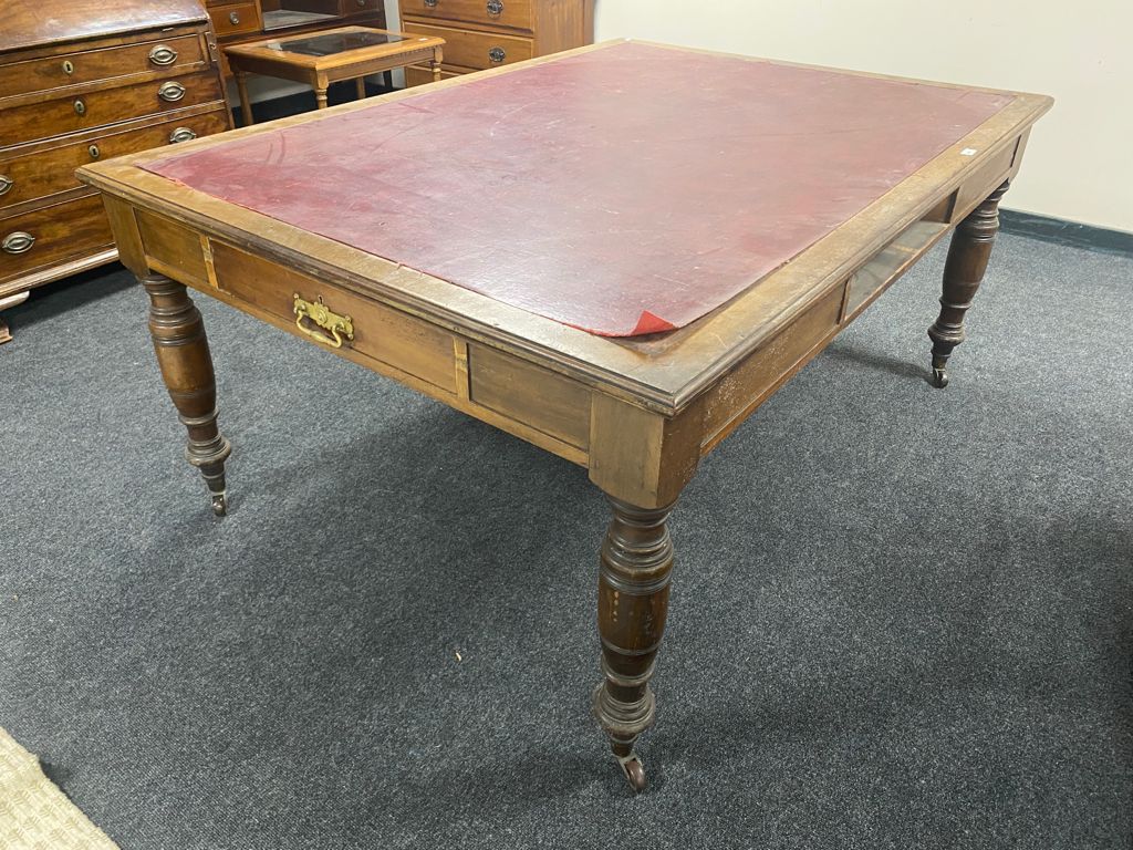 A Victorian mahogany library table with inset red faux leather top CONDITION REPORT: