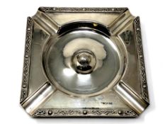 A large Lindisfarne silver ashtray, Walker & Hall,