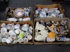 Three boxes containing a large quantity of miscellaneous ornaments, tea china,
