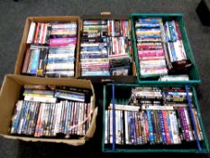 Five boxes containing DVDs,