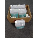 A box of five bottles of Cleaned Up hand sanitiser together with two halogen security lights