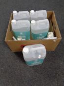 A box of five bottles of Cleaned Up hand sanitiser together with two halogen security lights