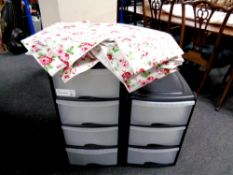 Two plastic storage chests, four drawer and three drawer,